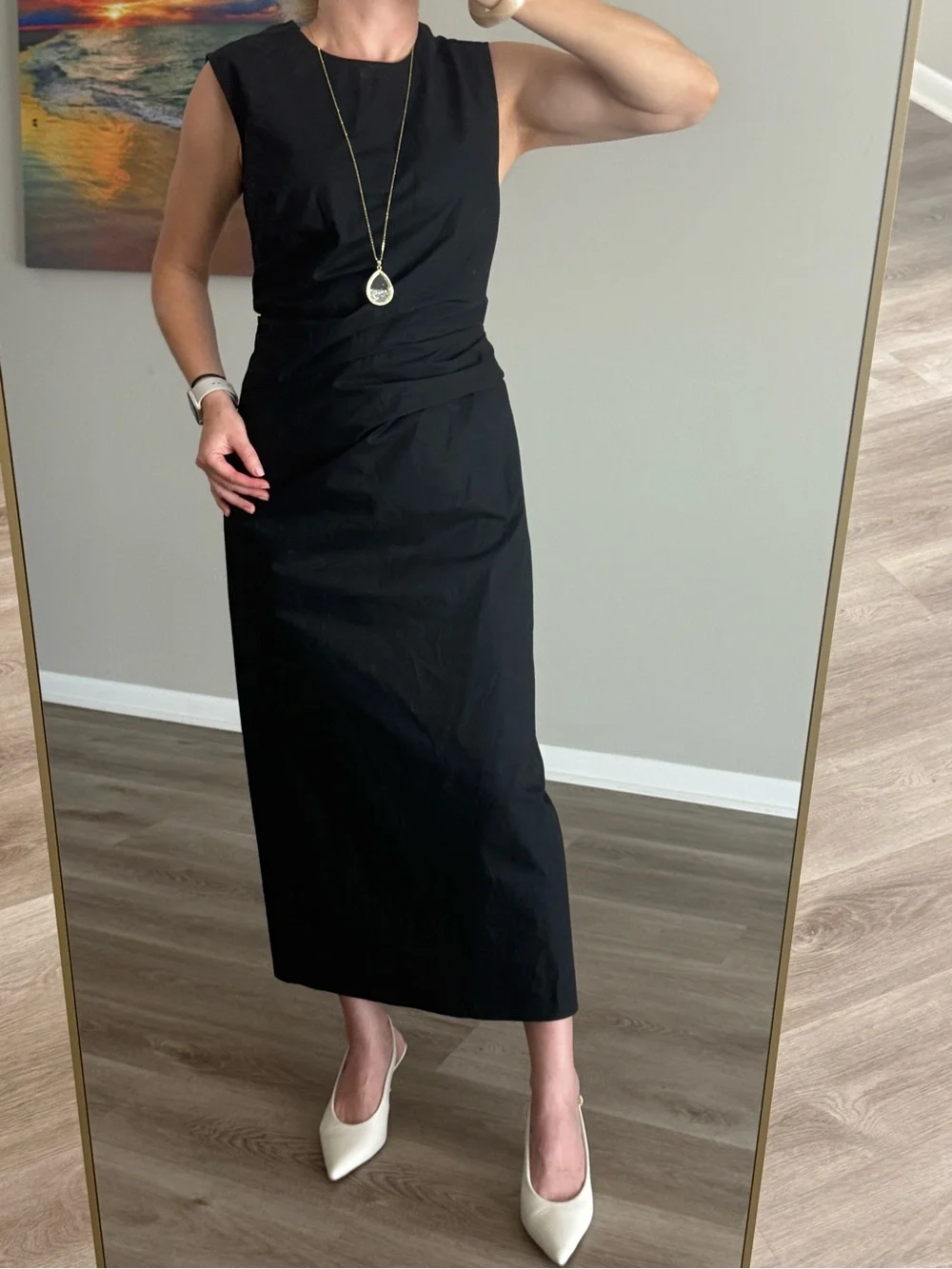 NWT J.Crew Ruched Midi Dress Black Stretch Cotton Poplin $178